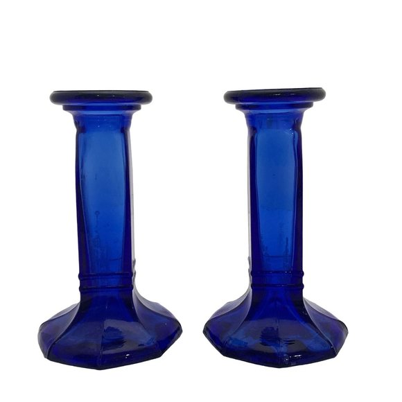 Pier 1 Accents Pier Imports Cobalt Blue Glass Candlesticks Candle